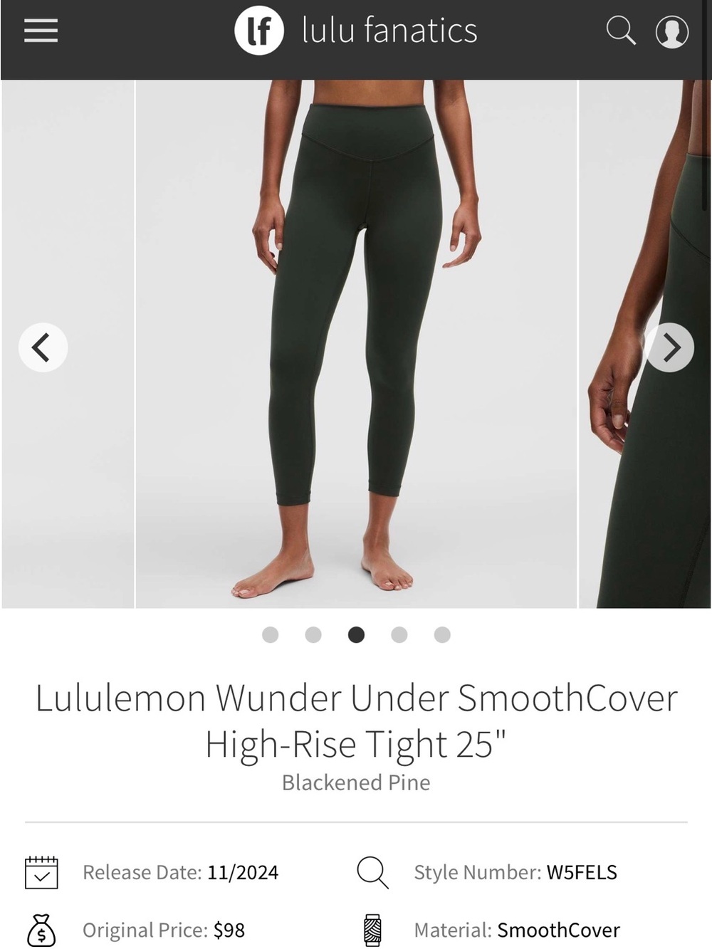 lululemon athletica Blackened Pine Wunder Under SmoothCover High-Rise Tight 25"